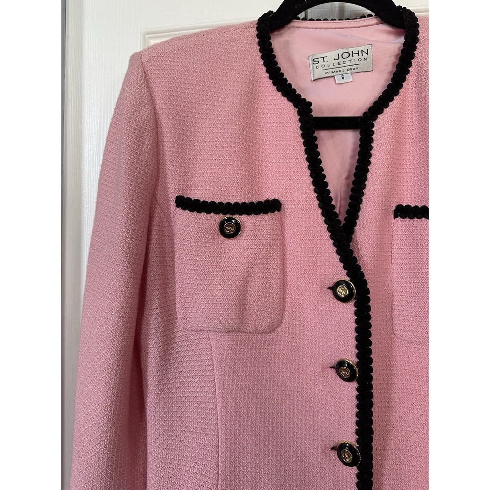 St. John TEXTURED KNIT 2pc SUIT JACKET+SKIRT Sz 6 PALE PINK CHIC - Picture 4 of 16